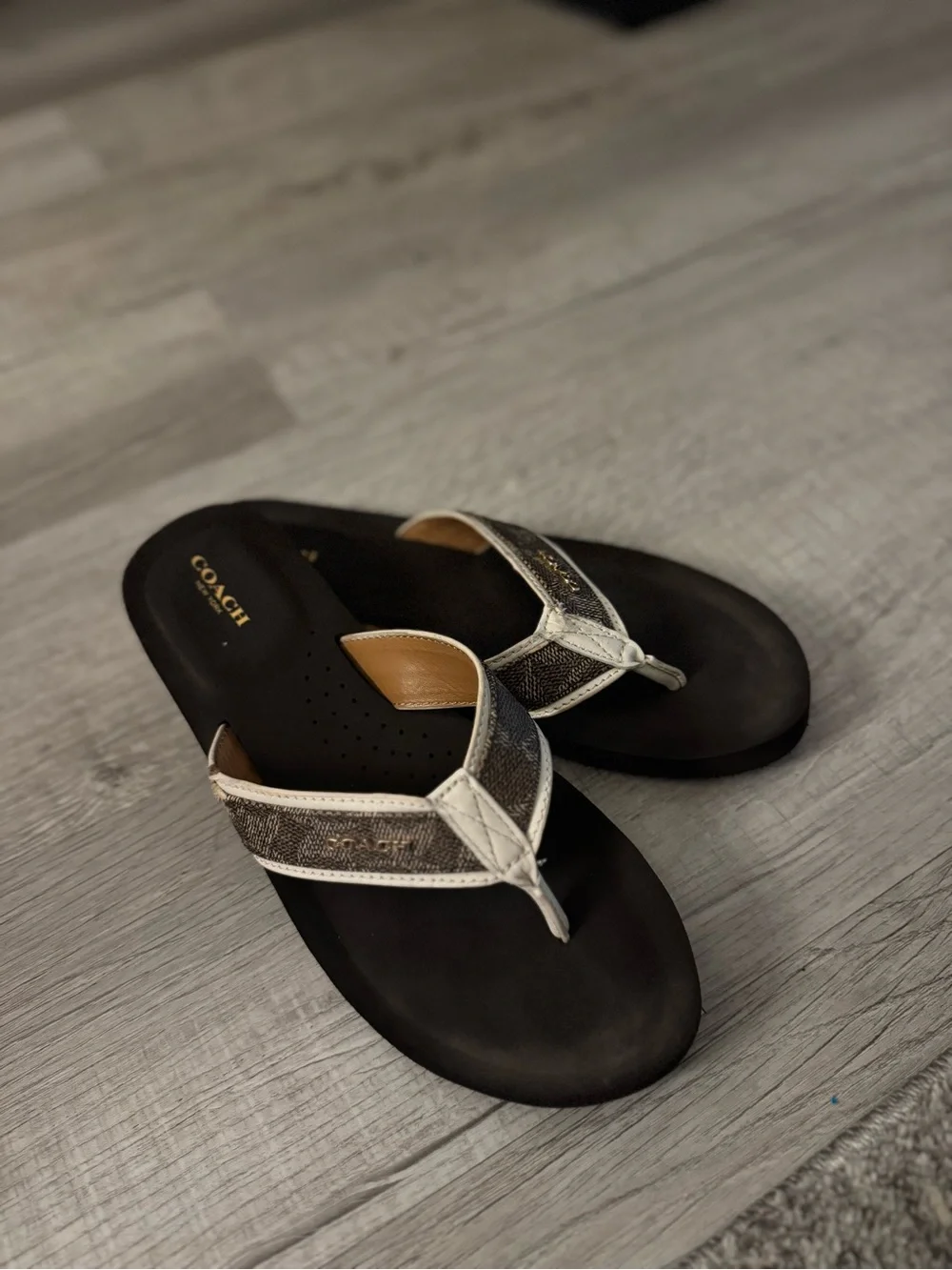 Vintage Coach Metallic gold and brown Thong Sandals with White Trim